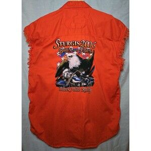 Cotton Heritage Men's Lg Orange Sturgis Rally 06 Sleeveless Shirt Cotton Biker